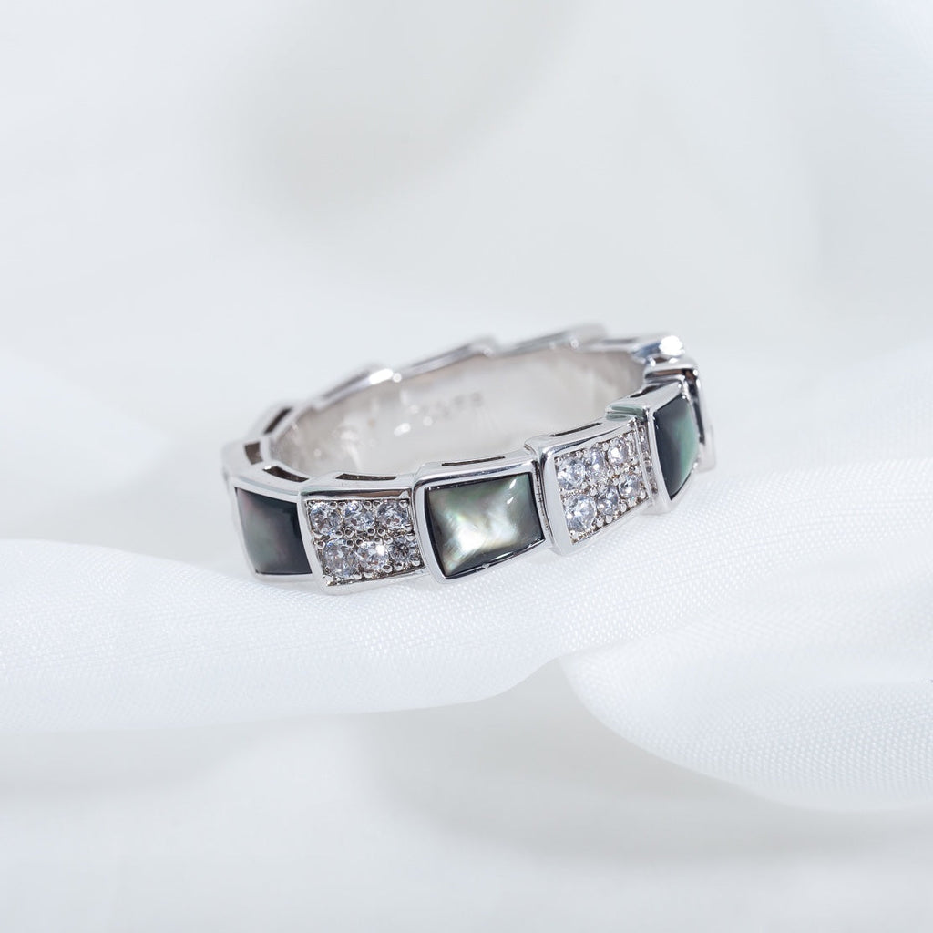 BVLGARI SERPENTI RING SILVER DIAMOND BLACK MOP 4MM