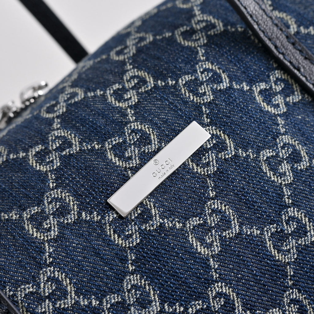 GUCCI GG Melrose Blue Denim Boston Bag